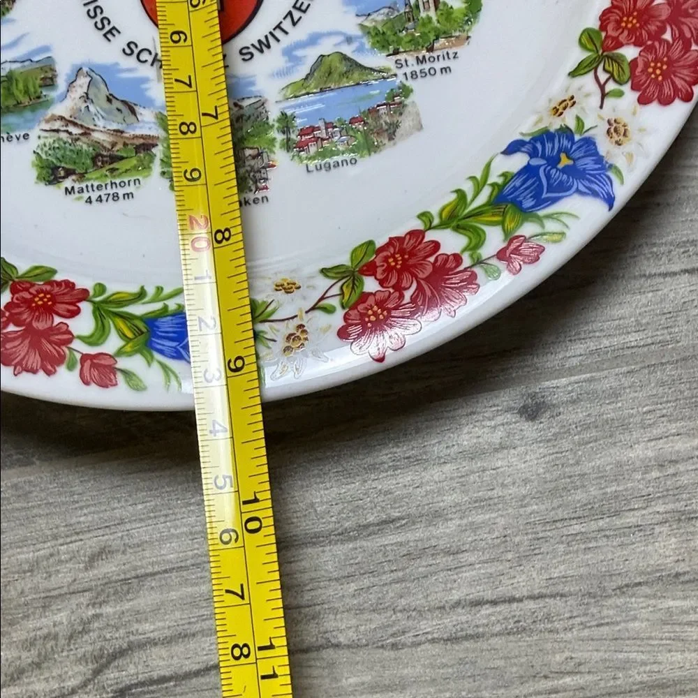 Suisse Schweiz Switzerland Decorative Plate with Red and Blue Floral Border